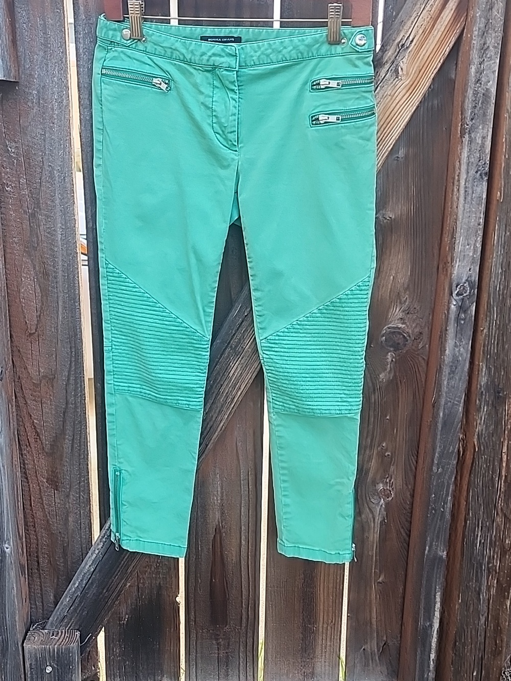 Monika Chiang Green Skinny Moto Pants, Pre-loved In Excellent Condition, Sz. 26